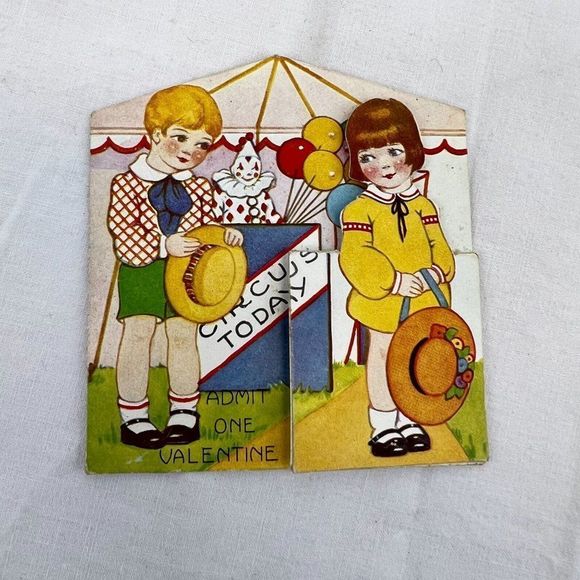 Vtg 1930s 1936 Valentine's Day Holiday Circus Carnival Clown Card - Picture 1 of 4